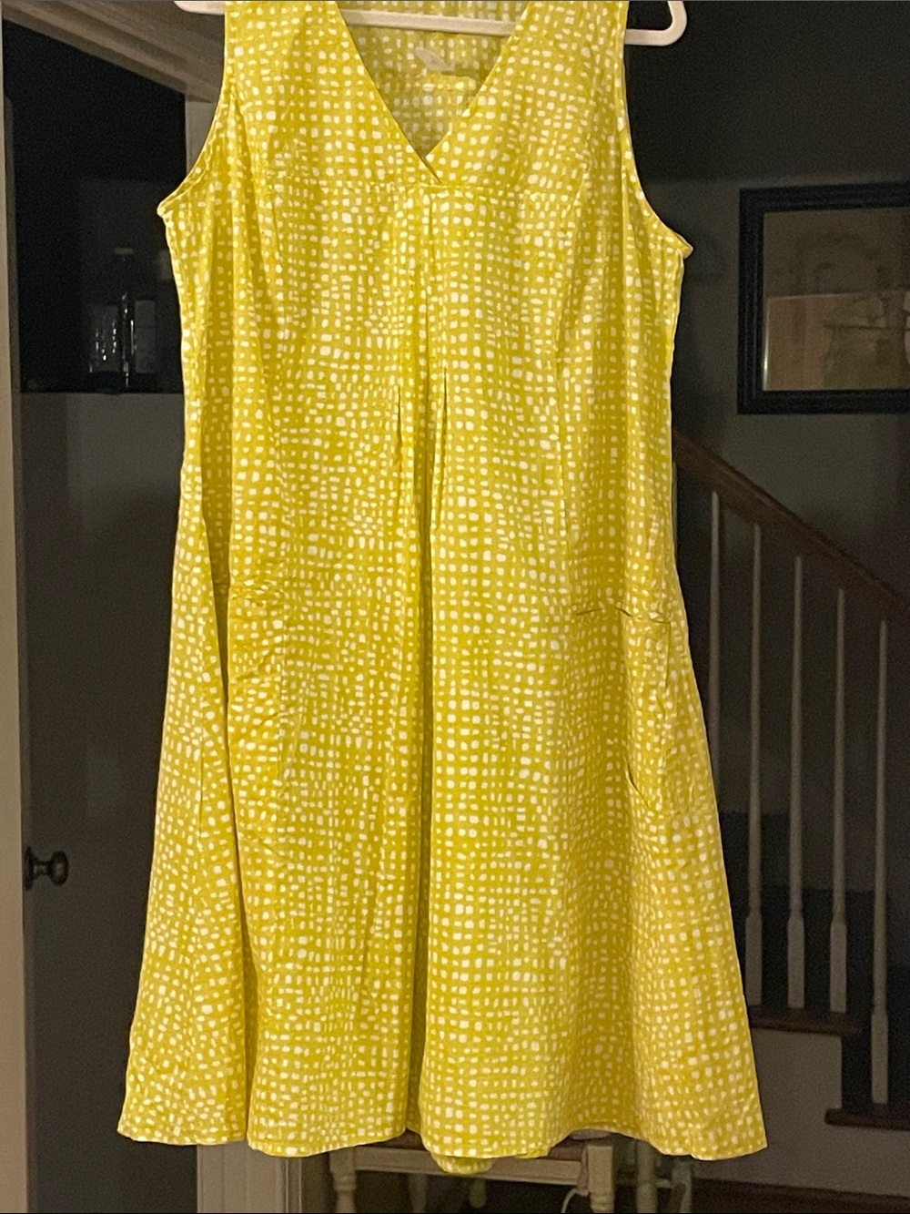 Tulip Sleeveless Yellow V-Neck A-Line Dress with Subtle Dot Print large